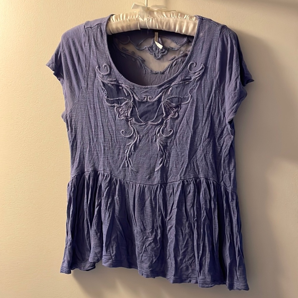 Free People Flowy Shirt Embroidered Lace